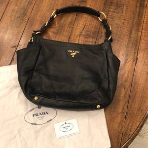 Prada Nero Vitello Daino Leather Shoulder Bag
